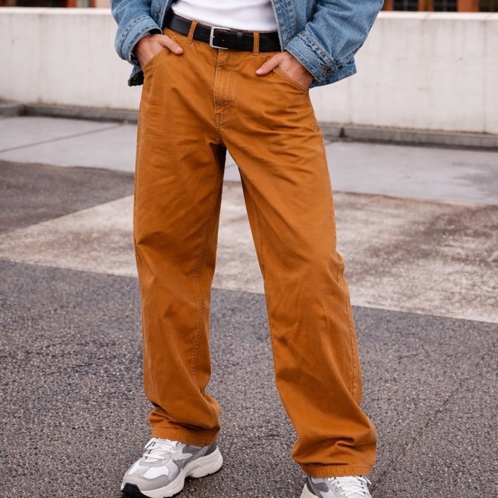 Carhartt B11 BRN Washed Duck Work Dungaree Pants Brown 38x32 Mens Y1